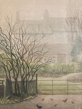 Beautiful 1960 Gouache Watercolor Paper Painting Agnes Bradley Fog England