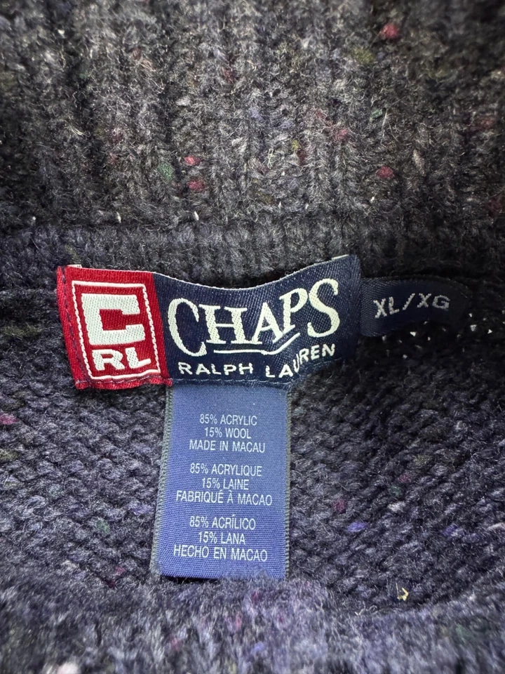 Suéter De Colección Chaps Ralph Lauren Para Hombres XL Lana 3D Cable Tejido Pescador Henley Años 90 Foto 3 de 4