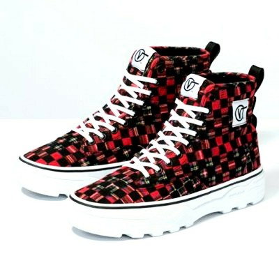 black and red plaid vans