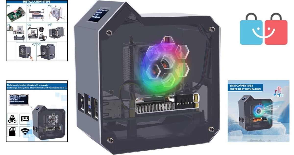 ミニPC Raspberrypi5 8G Raspberry Pi 5 Mini Tower Case with Cooling Tower, OLED Module