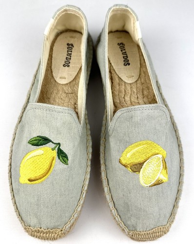 Soludos Espadrille Damenschuhe 8 zitronenfarben bestickt Bio-Baumwolle
