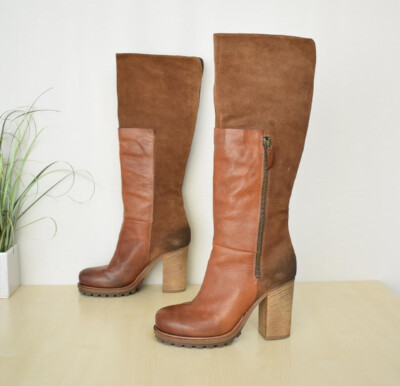 schöne Vic High Heel Stiefel Gr. 38 Vero Cuoio Echtleder Used Style Blockabsatz