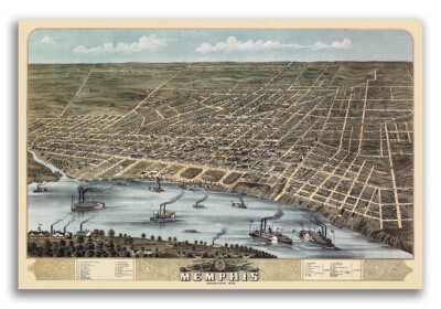 1870 Memphis TN Vintage Old Panoramic City Map - 20x30