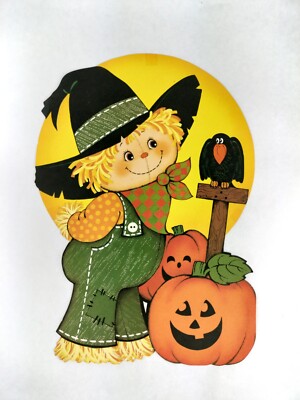 Vintage Ambassador Halloween Cardboard Cut Out Scarecrow Crow Jack O Lantern
