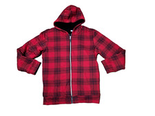 NEW Old Navy Boys Cozy Sherpa-Lined Zip Hoodie Red Plaid Jacket Sz XXL 18 Joo1