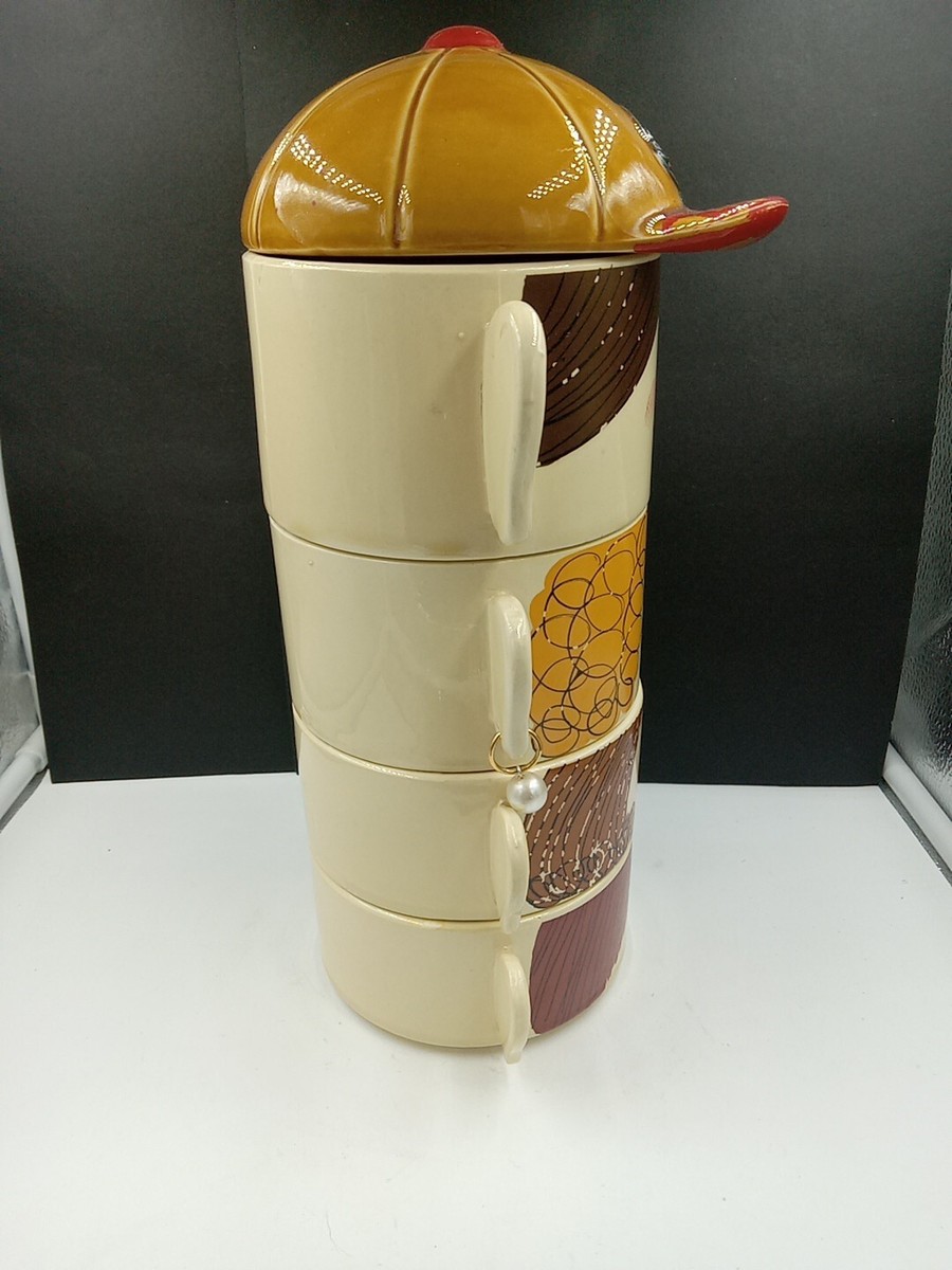Soup. 2007年 8冊セット Vintage 5 pc Soupers Family Face Stackable Soup Bowls W/hat