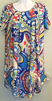NWT's Simply Aster Size L Multicolor Pop Art Graphic Print Dress Short Sl Pleats
