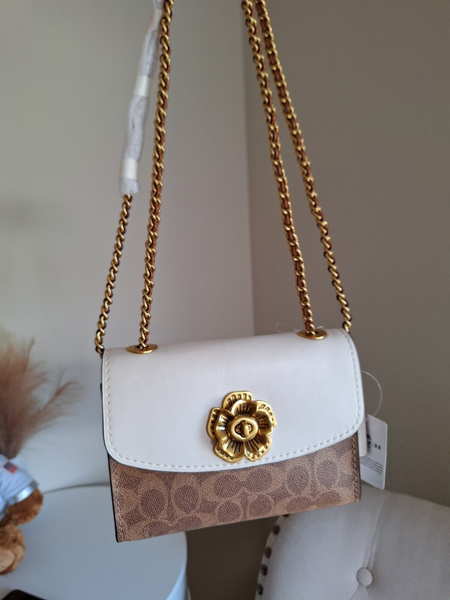 Coach Small Signature Parker 18 Shoulder Bag White Brown | eBay