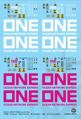 ONE Ocean Network Express 40' Intermodal Container Pink & White S Scale