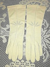 Vtg Cotton Gloves Ivory 3/4 60s ALL Hand Stitched Needle Lace 7 EXC