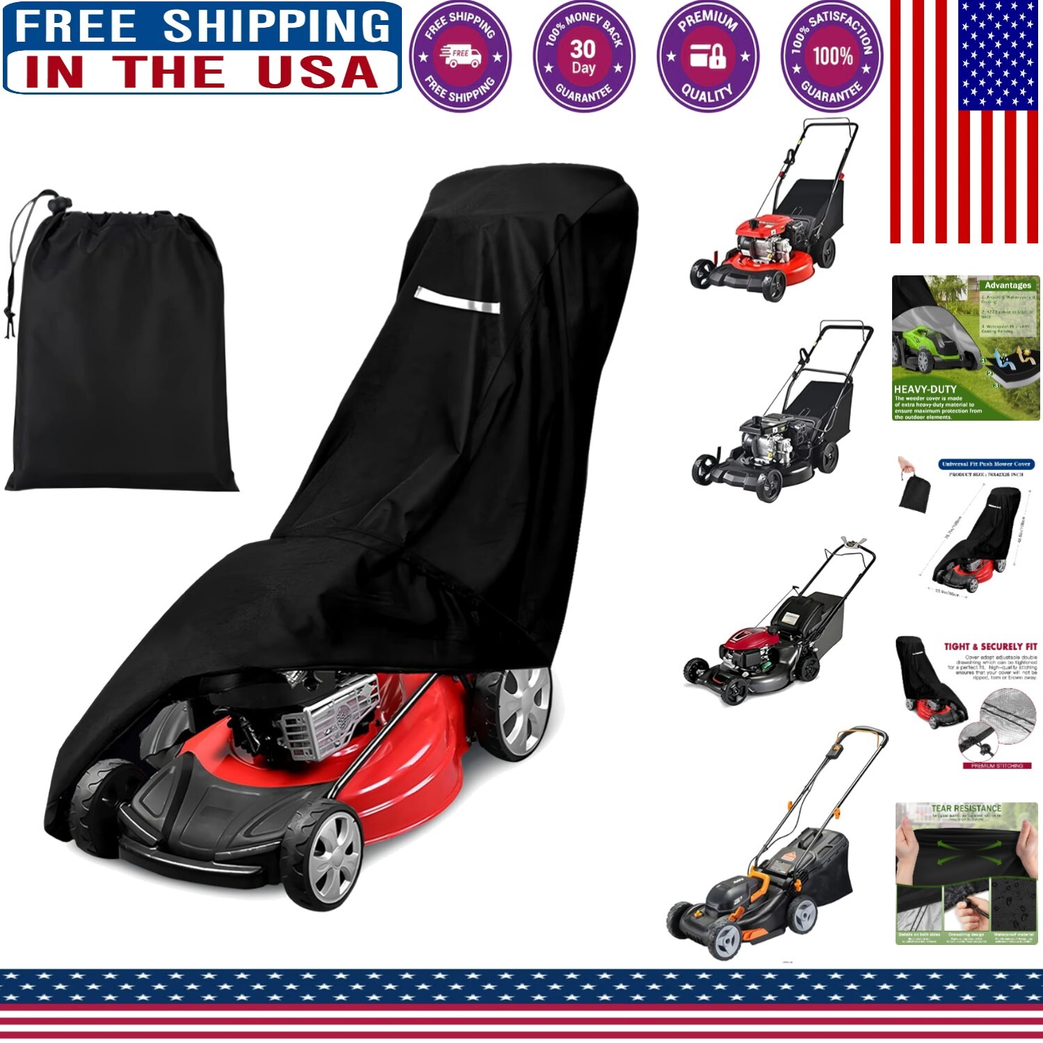Premium Lawn Mower Cover with Drawstring & Storage Bag - Heavy Duty Protection