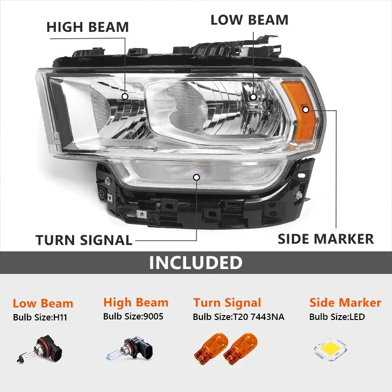 Conjunto de faros halógenos cromados izquierda+derecha Ram 2500 3500 2019-2024 Foto 3 de 4