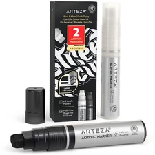 Arteza Acrylic Markers | White & Black | Broad Nib - Set of 2