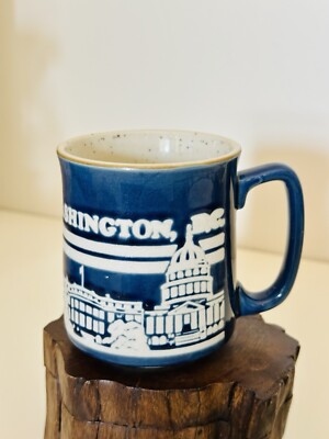 Vintage Washington, D.C. Blue Glazed Coffee Cup Mug Speckled Inside Coffee Mug