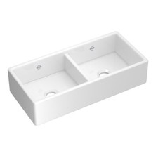Shaws 39" Shaker Double Bowl Apron Front Fireclay Kitchen Sink - White