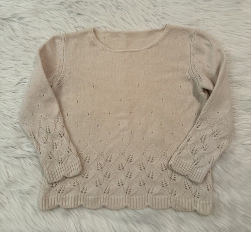 Loro Piana 100% Baby Cashmere Sweater Knit Crochet Leaf Print Cream 38