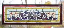 36"W x 12"H Handcrafted Jeweled beveled stained glass window panel.