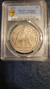 1871 Seated Liberty  Silver Dollar-PCGS Genuine Cleaning-XF Detail