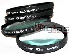 62mm +1 +2 +4 & MACRO +10 CLOSEUP LENS FILTER SET KIT 62 mm 