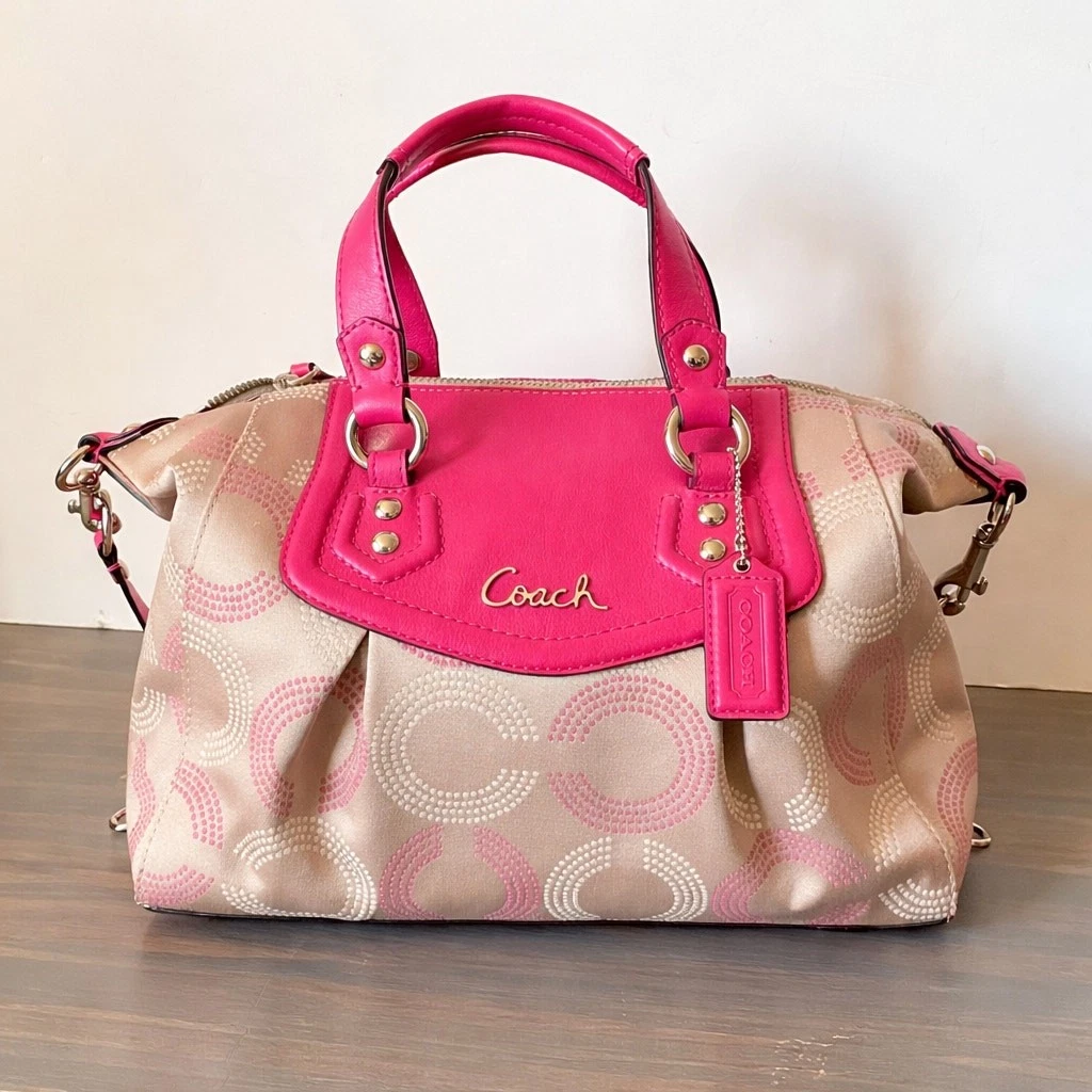 バッグ Coach Ashley Signature Pink Shoulder NEW COACH ASHLEY PEONY PINK SIGNATURE CARRYALL HANDBAG SHOULDER