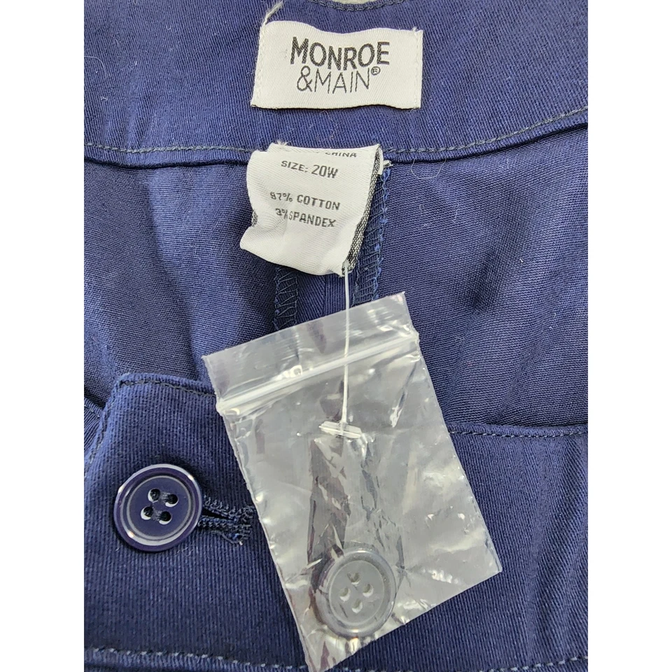 Pantalones Monroe & Main para mujer 20W azul tiro alto capri botón dobladillo algodón elástico Foto 3 de 4
