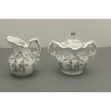25th Anniversary Sugar Bowl and Creamer 3 Inch Japan Set Of 2