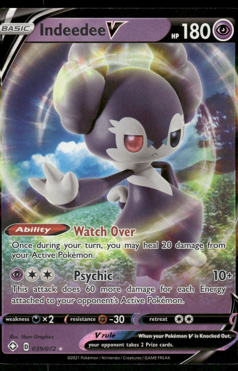 2021 Near Mint Pokemon Indeedee V 039/72 Shining Fates English