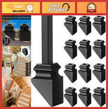 12 Pack Square Iron Baluster Shoes for 1/2" Stair Spindles, Satin Black