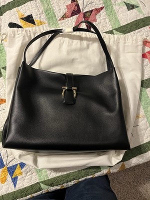Salvatore Ferragamo Medium Black Tote Shoulder Bag Gold Hardware with Dust Bag