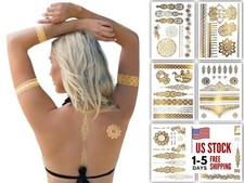 Gold Metallic Tattoo Flash Sheets Designs of Elephants, Flowers & more! Face 