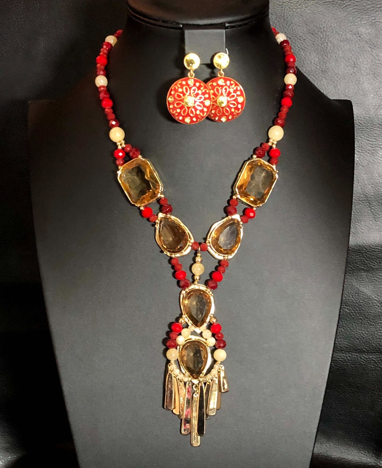 CHICOS Statement Necklace Gold Simulated Citrine … - image 1