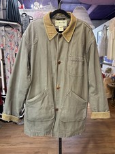Vintage L.L. Bean Original Green Canvas 100 Cotton Field Coat w/ Plaid Lining