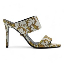 Versace Baroque-Print Virtus V Stiletto Leather Sandals White EU 37 US 6.5 $795