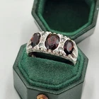 Vintage 1977 Silver Garnet Gypsy Ring - 3 Stone Trilogy Size P Hallmarked PLB