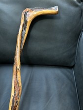 Vintage Signed 1967 Wood Hand Carved 36"  Walking Stick Cane- Folk Art