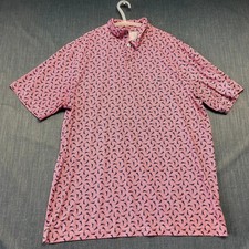 Vineyard Vines Performance Men's Polo Shirt Size L Red Blue Shark Print Golf