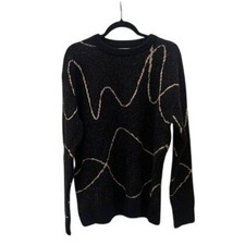 ZARA Men Black Knit Sweater Long Sleeve Abstract Pattern Pullover Size L