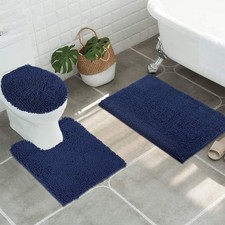 ITSOFT 3pc Non-Slip Shaggy Chenille Bathroom Mat Set, Includes 24 x 21 Inches U-