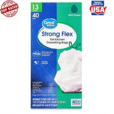 Strong Flex 13 Gallon Drawstring Kitchen Trash Bags Mint Scent 40 Count Plastic