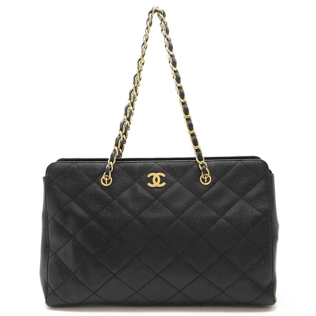 CHANEL Black Matelasse Coco Mark Chain Tote Shoulder Bag 29481