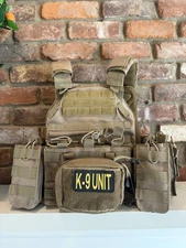 YAKEDA Tactical Vest With Two Tactical Armor Plates Tan Pouches Adjustable K9