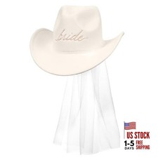 Bachelorette Embroidered Cowgirl Hat with Veil  Felt Bridal Cowboy Hat,