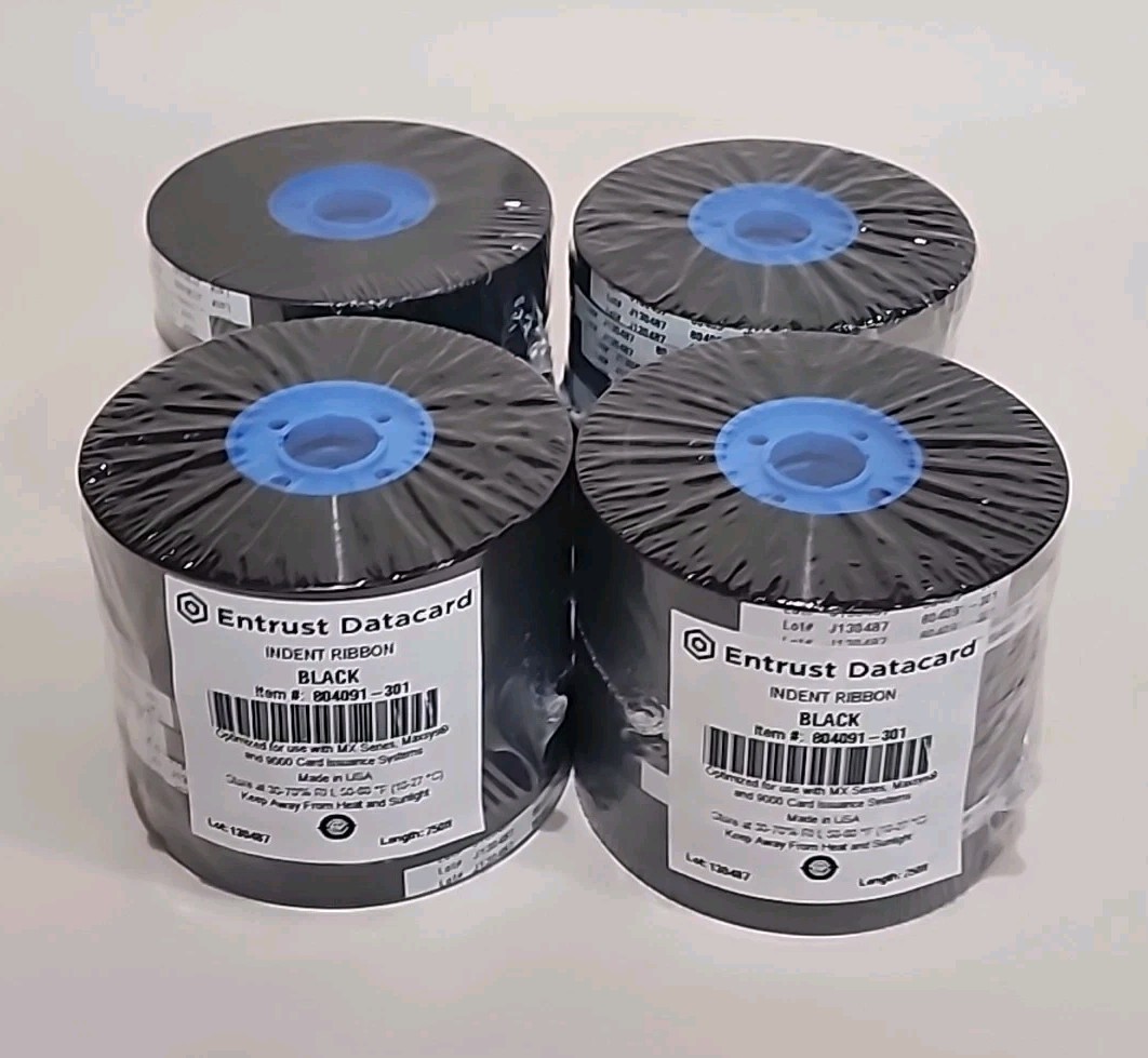 Entrust Datacard Indent Ribbon  804091-301 Black 750FT. (4) 10 Packs 40 Total 