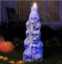 Haunted Living 3 ft Lighted Skull Stack Color Changing Halloween Home Decor New