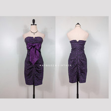 Vintage Nites Prom Dress Mini Gown 4 Purple Black Y2K Bow Goth Coquette Floral