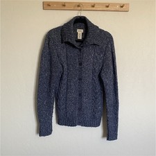 L.L. Bean Blue Cable-Knit Collared Button Cardigan Sweater Size S Regular