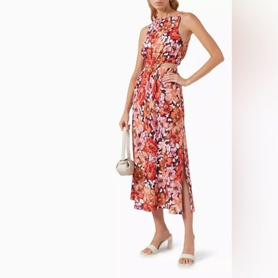 Minkpink Orange & Pink Floral Zanita Cut Out Midi Dress Womens Size Small