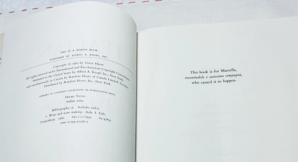 Italian Wine Book Victor Hazan(Marcella) Signed Inscribed 1st Ed 1982 Vintage - Image 4 of 4
