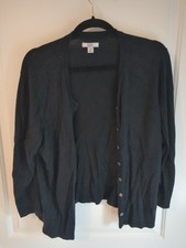 Croft  Barrow Women  s Black Crochet Trim Open Front Cardigan Sweater Size PL