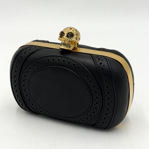 Alexander McQueen Clutch Bag Pouch Skull Bijou Crystal Leather Black Authentic